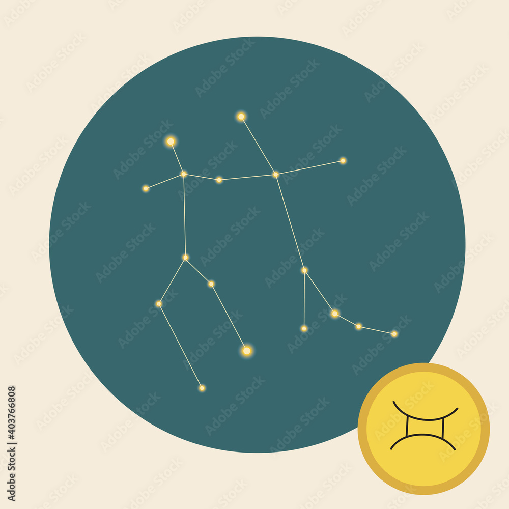 Zodiac sign Gemini, constellation isolated, vector stock illustration as icon, emblem for fortune telling, occult Zodiac sign Gemini, constellation isolated, vector stock illustration as icon, emblem for fortune telling, occult