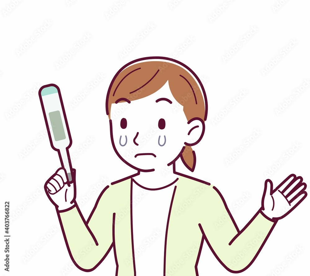 Young woman in a cardigan_Thermometer Young woman in a cardigan_Thermometer
