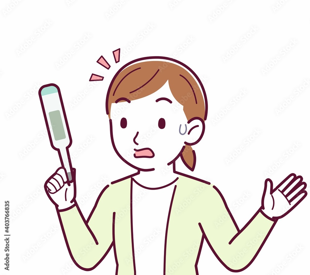Young woman in a cardigan_Thermometer Young woman in a cardigan_Thermometer