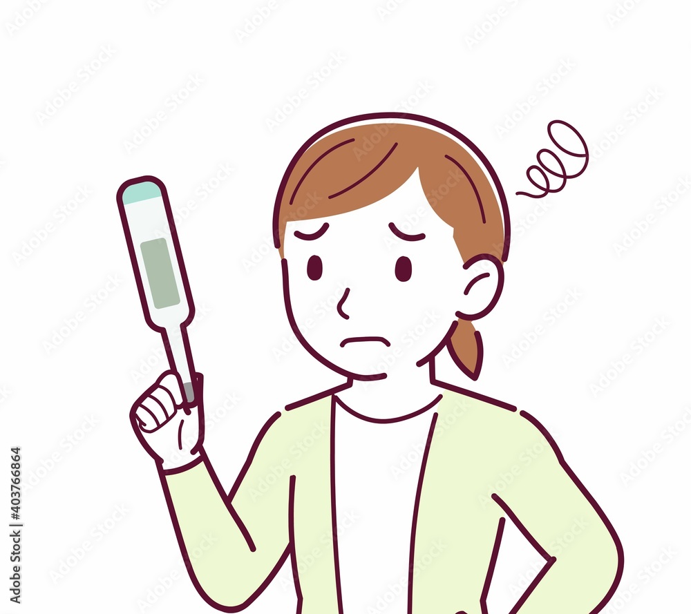 Young woman in a cardigan_Thermometer Young woman in a cardigan_Thermometer