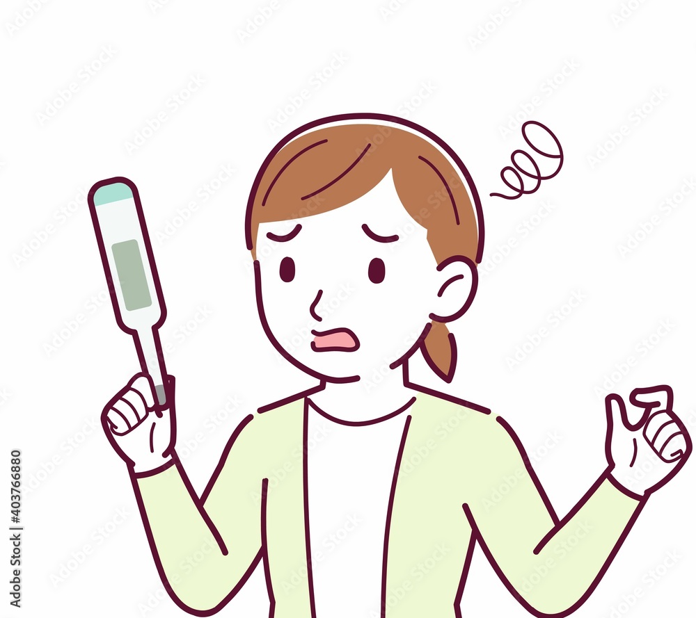 Young woman in a cardigan_Thermometer Young woman in a cardigan_Thermometer