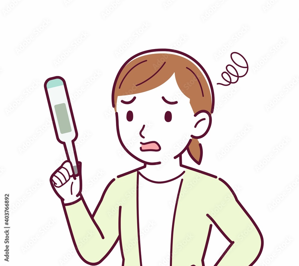 Young woman in a cardigan_Thermometer Young woman in a cardigan_Thermometer