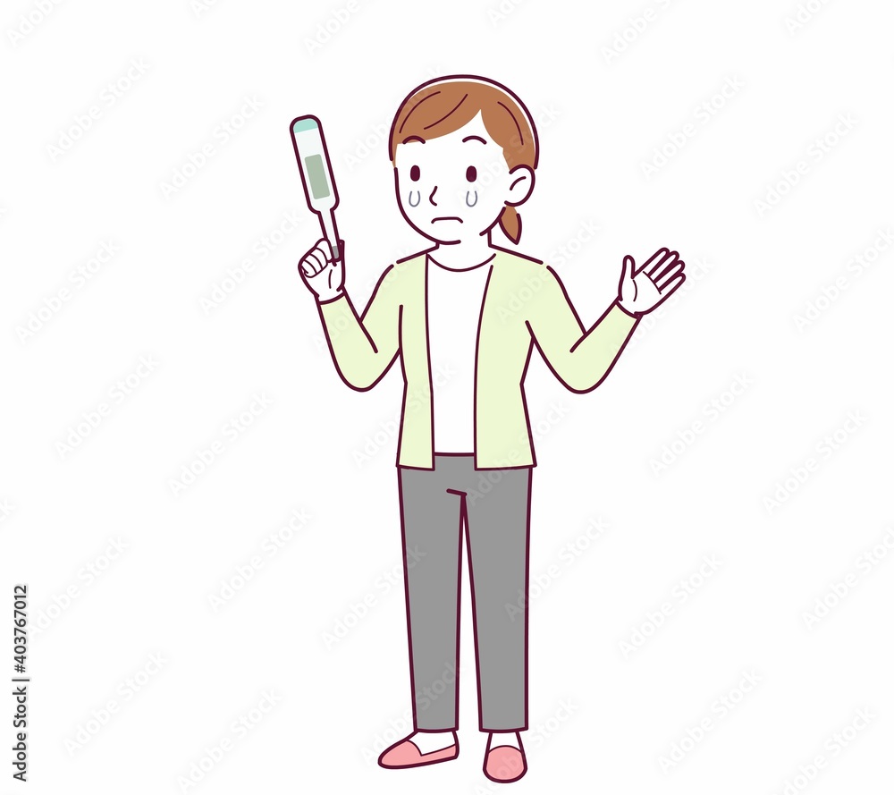 Young woman in a cardigan_Thermometer Young woman in a cardigan_Thermometer