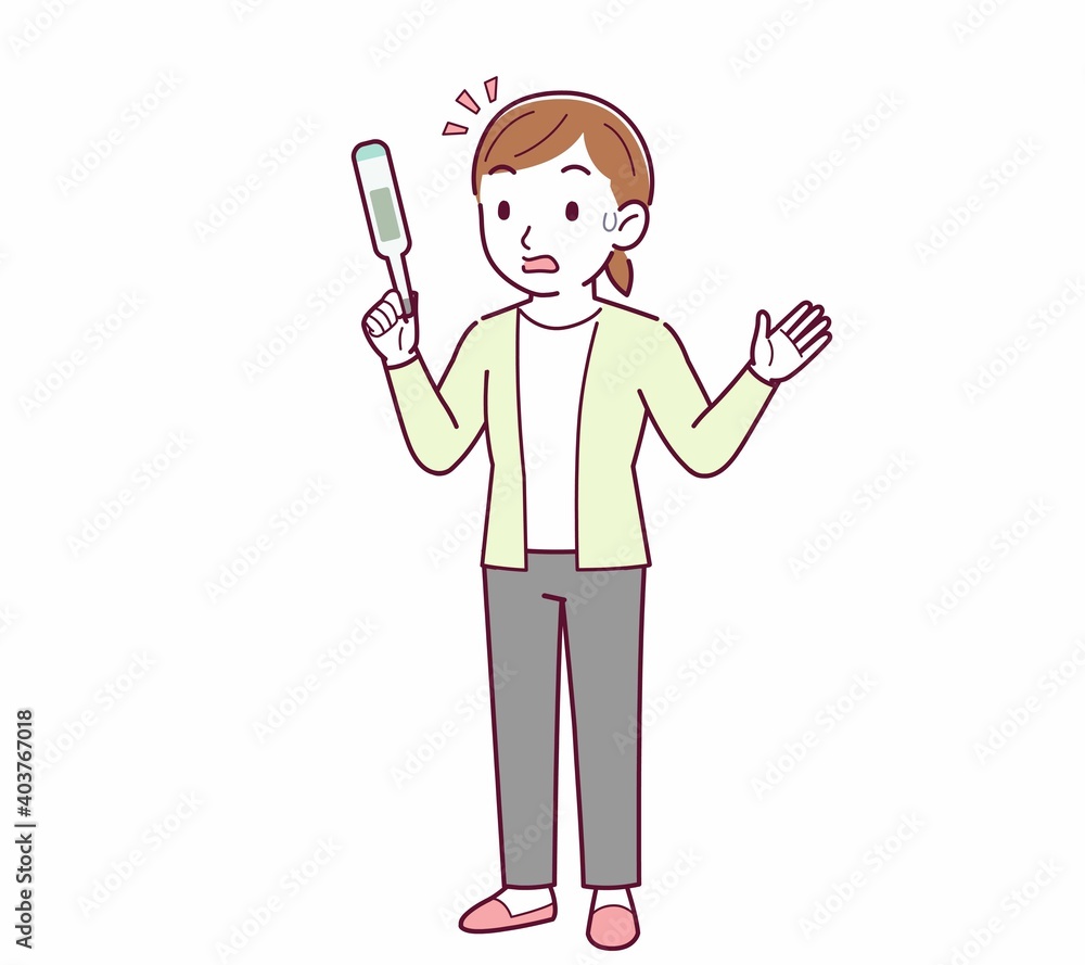 Young woman in a cardigan_Thermometer Young woman in a cardigan_Thermometer