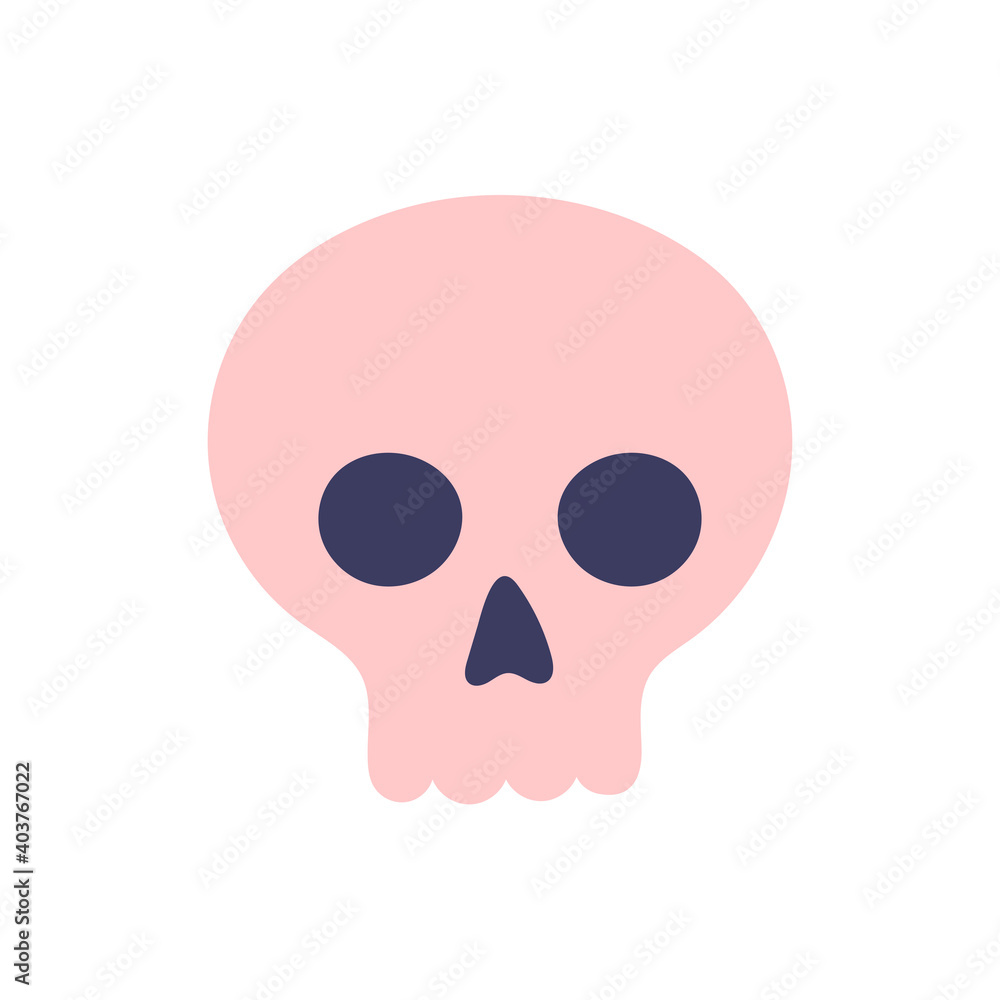 Cute pink simple skull on a white background. Attributes for magic and witchcraft. Hand drawn vector isolated single illustration.