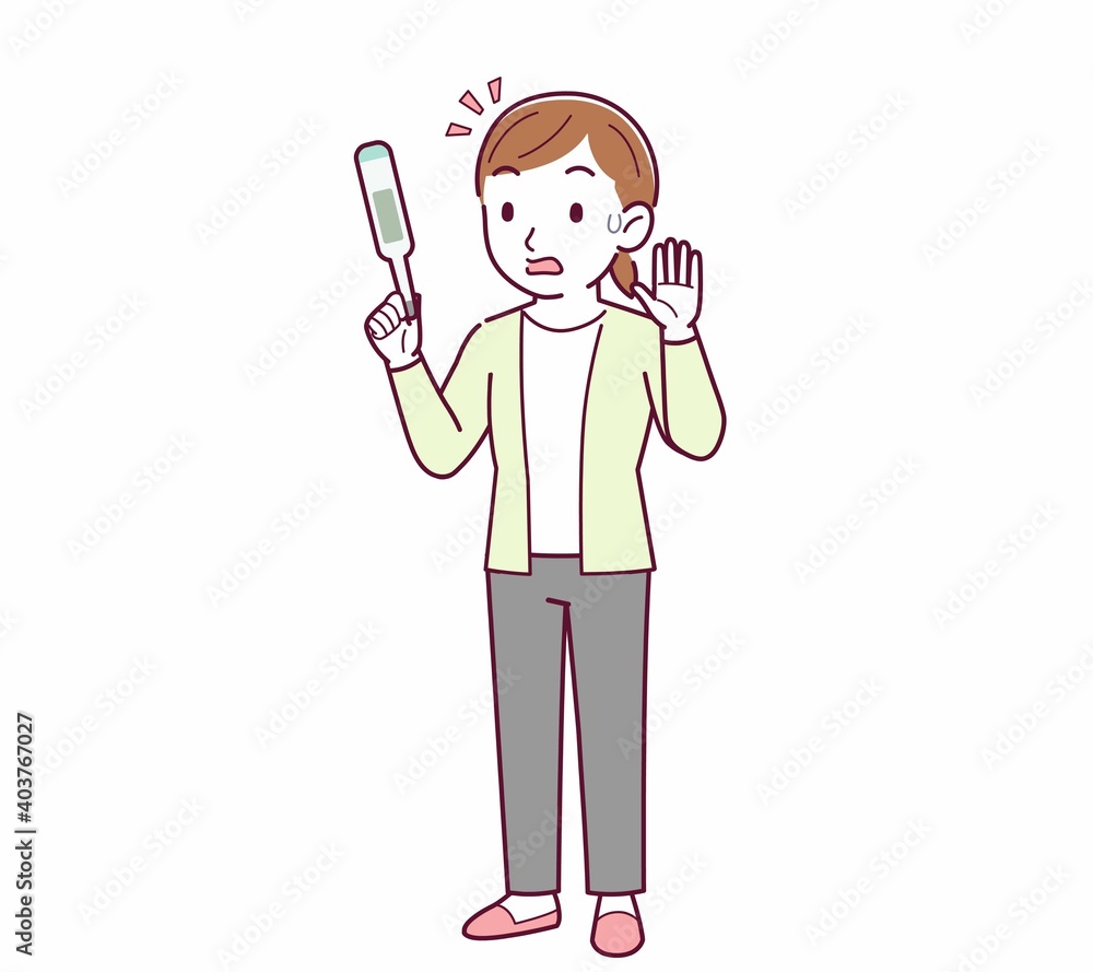 Young woman in a cardigan_Thermometer Young woman in a cardigan_Thermometer