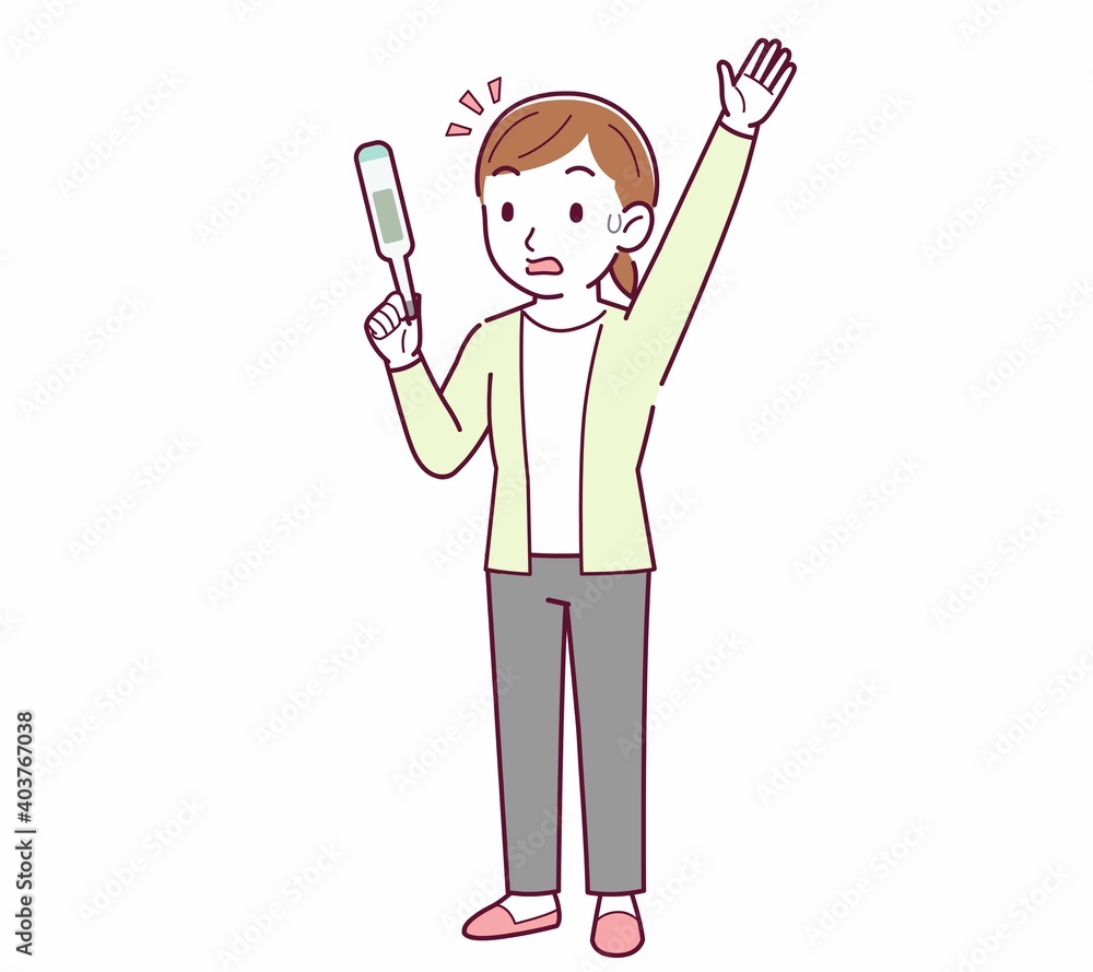 Young woman in a cardigan_Thermometer Young woman in a cardigan_Thermometer