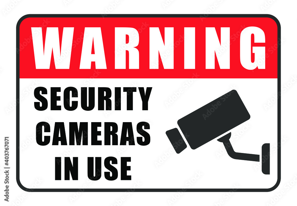Warning Security camera in use symbol icon. Fixed CCTV camera logo sign