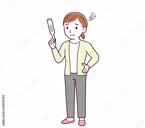 Young woman in a cardigan_Thermometer