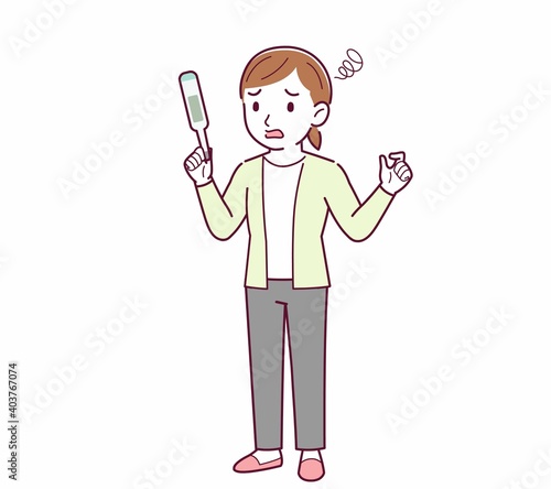 Young woman in a cardigan_Thermometer