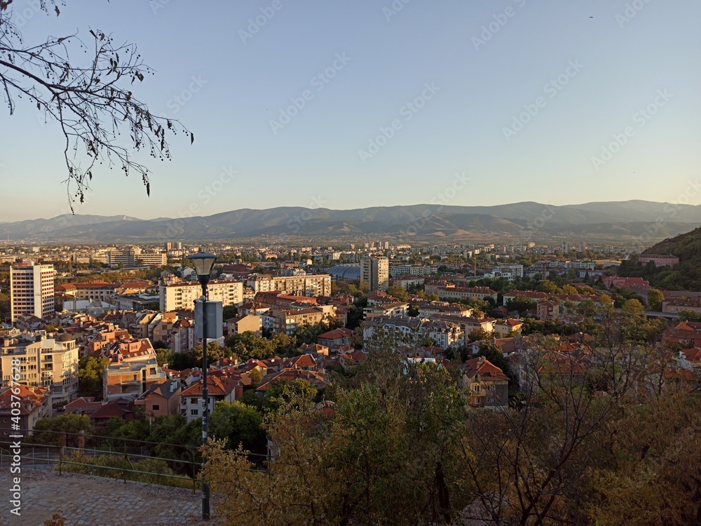 view of the city, view from mountain, Plovdiv, sunset from mountains