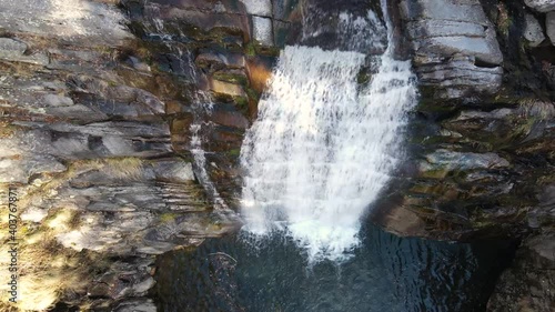 Aerial view of Popina Laka waterfall near town of Sandanski, Pirin Mountain, Bulgaria photo