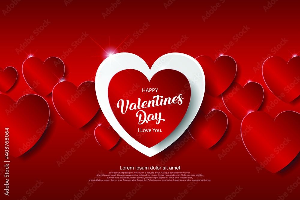 Festive Card for Happy Valentine's Day. On Red Color Background.Vector Illustration