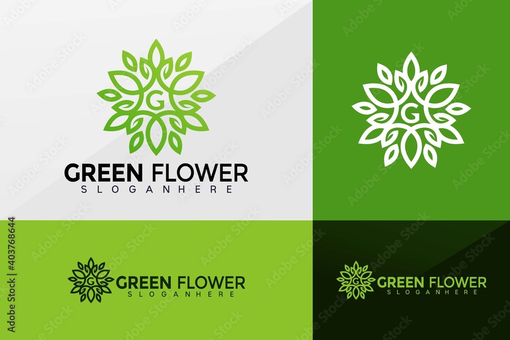 Green Flower logo vector, Beauty  Leaf Logos design, modern logo, Logo Designs Vector Illustration Template