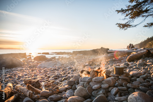 Camping on a beach in juan de fuca provincial park, canada photo