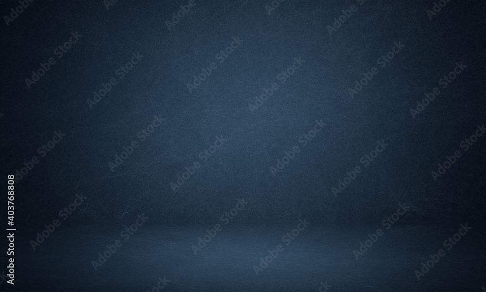 Empty Dark blue with Black vignette Studio well use as background