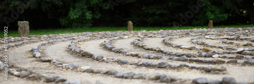 Outdoor stone labyrinth for meditation