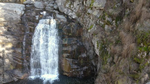 Aerial view of Popina Laka waterfall near town of Sandanski, Pirin Mountain, Bulgaria photo