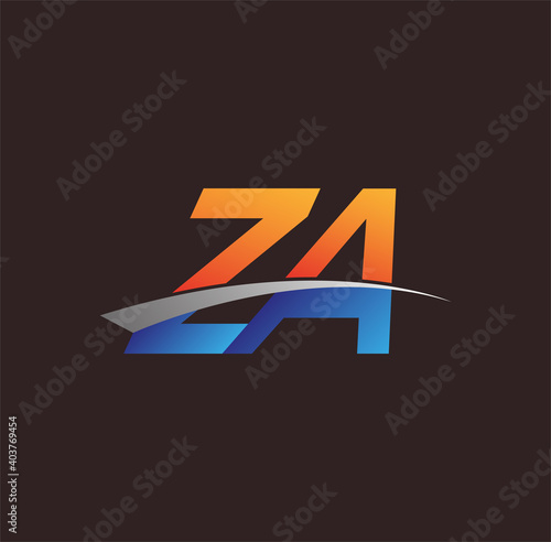 initial letter ZA logotype company name colored orange and blue and swoosh design. vector logo for business and company identity. photo