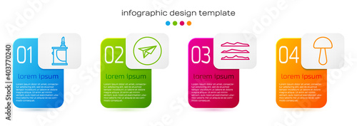 Set line Electronic cigarette, Messenger, Cocaine or heroin drug and Psilocybin mushroom. Business infographic template. Vector.