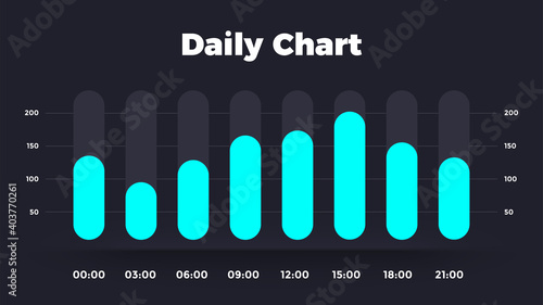 Neumorphic daily chart. Dark vector Infographic graph. Presentation diagram template. 