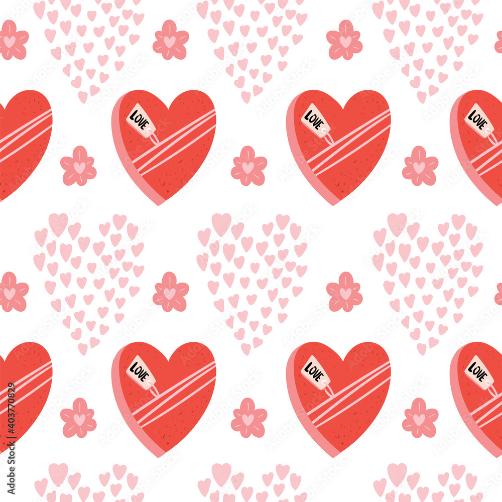Seamless vector pattern with hearts. Love background for Valentine's day. Seamless bright romantic design for fabric or wrap paper. Seamless vector pattern with hearts. Love background for Valentine's day. Seamless bright romantic design for fabric or wrap paper.
