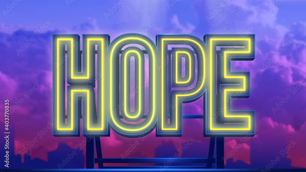 Hope neon sign. The word hope neon sign flickering on rooftop. Hope neon sign. The word hope neon sign flickering on rooftop.