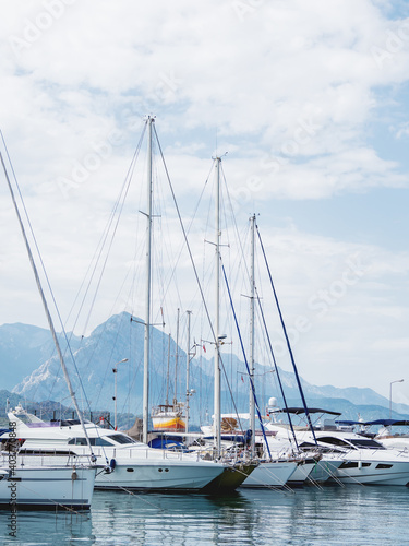Yachts are moored at the Grand Marina, Kemer, Turkey. Beautiful ships for tourist trips on the Mediterranean sea. © Konstantin Aksenov