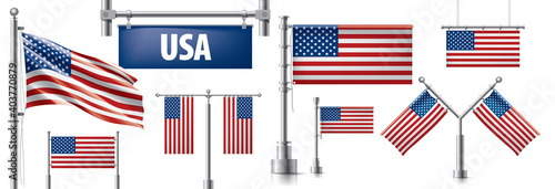 Vector set of the national flag of USA in various creative designs
