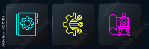 Set line User manual, Graphing paper and compass and Algorithm. Black square button. Vector.