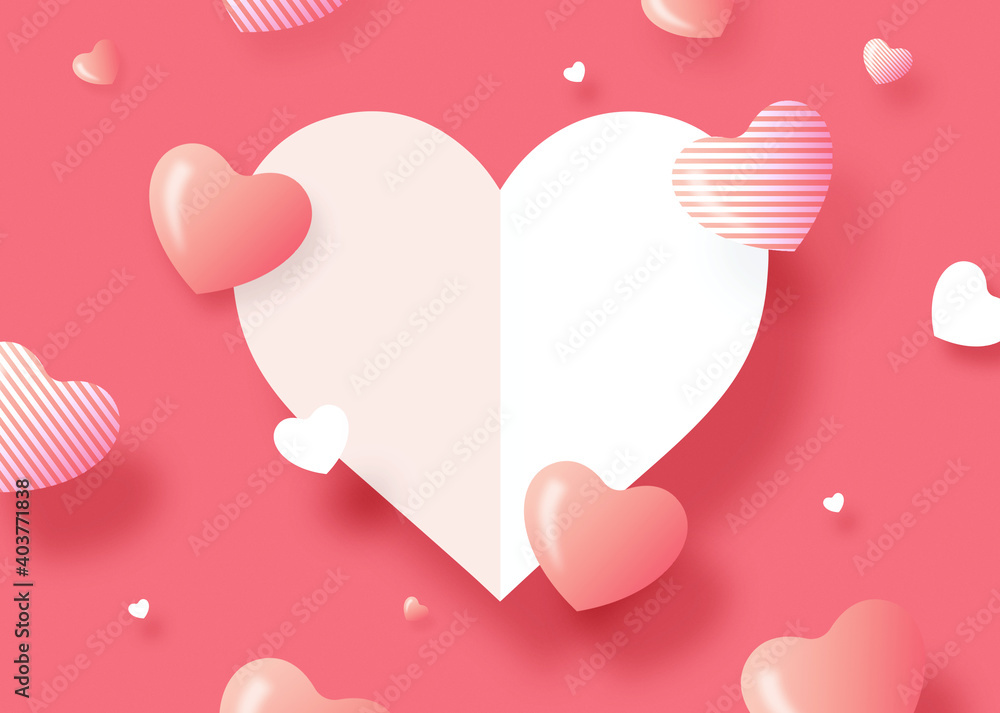 Valentine's day concept card. heart roses on pastel pink background. Valentines Day Greeting Card Flat Lay, Top View, Copy Space
