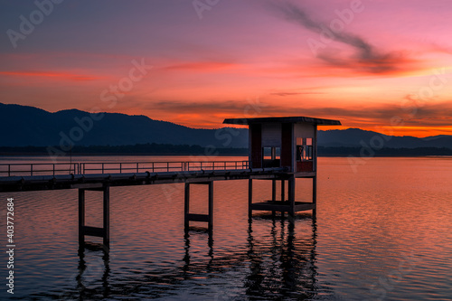The background of the morning light  the wallpaper of the Twilight sky  the lake or the sea  is a natural beauty  seen between travel.