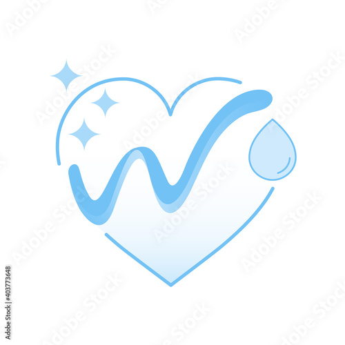 Water wave as a gimmick of W letter and heart wave framed with heart shape. Water is important factor of human living. Vector illustration outline flat design style.