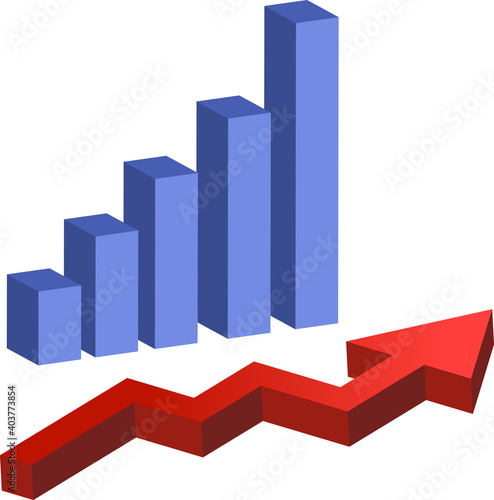 右肩上がりのグラフと折れ曲がった矢印