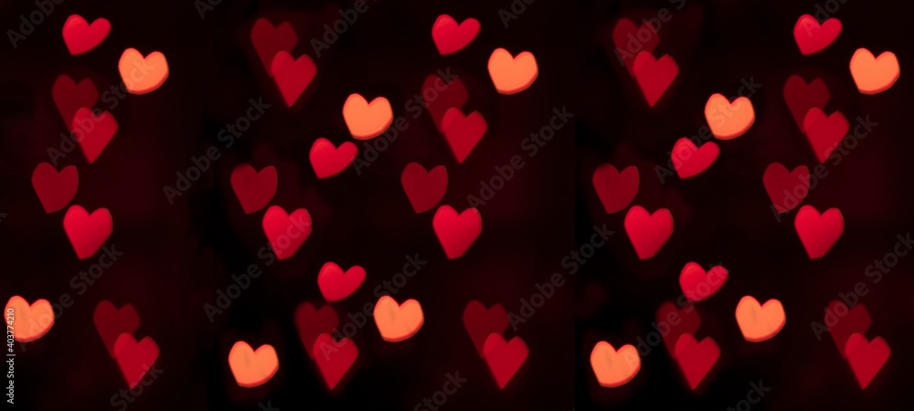 Hearts abstract background in red pink colors, isolated on black texture - Happy Valentine's Day Banner panorama - Hearts bokeh / Love pattern Hearts abstract background in red pink colors, isolated on black texture - Happy Valentine's Day Banner panorama - Hearts bokeh / Love pattern