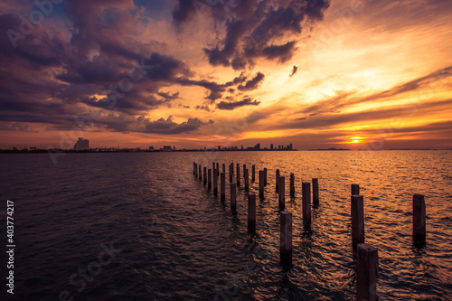 The background of the morning light  the wallpaper of the Twilight sky  the lake or the sea  is a natural beauty  seen between travel.