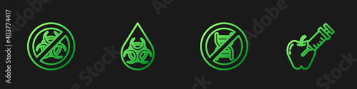 Set line Stop GMO, , and Genetically modified apple. Gradient color icons. Vector.