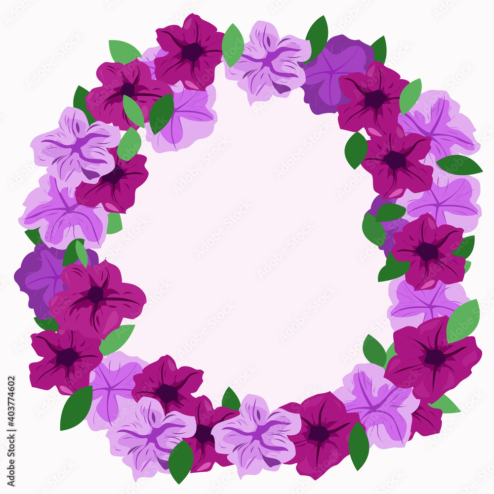 Frame for greeting card with round ass petunias Frame for greeting card with round ass petunias