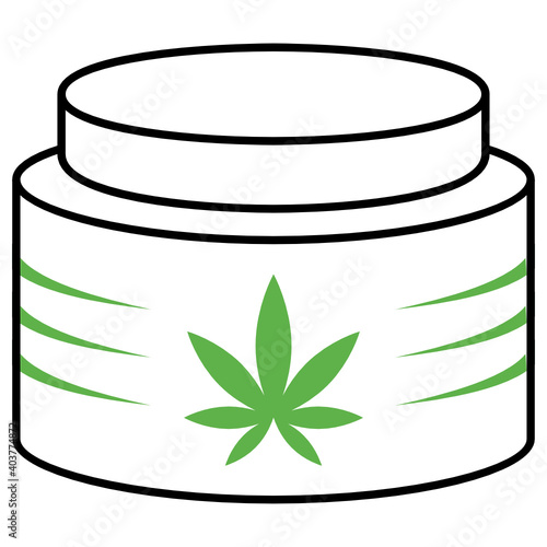 Cannabis Cosmetic Jar Concept, herbal weed lotion for skin care vector color icon design, Marijuana and psychoactive drug Symbol on white background, Hashish and Hemp Sign, 