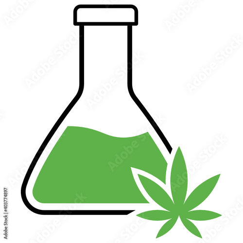 Cannabis Lab research and Experiment Concept Vector Icon Design, Marijuana and psychoactive drug Symbol on white background, Hashish and Hemp Sign, 