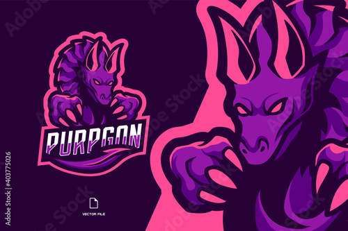 purple dragon mascot esport game logo illustration for sport gaming team