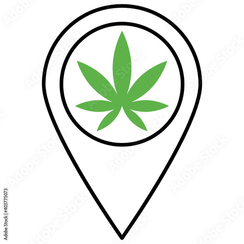 Legal Medical Cannabis Map Pin Location Vector Color Icon Design, Marijuana and psychoactive drug Symbol on white background, Hashish and Hemp Sign,