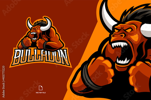 red angry bull mascot esport game logo illustration team