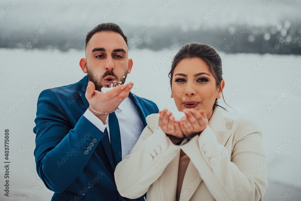 Beautiful wedding couple on their winter wedding Beautiful wedding couple on their winter wedding