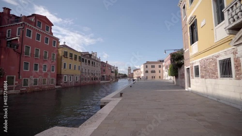 Wallpaper Mural Walking close to a canal in Venice Italy looking at the blue sky and colorful buildings. Torontodigital.ca