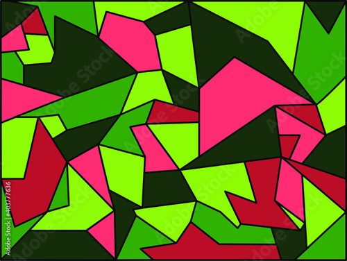 Beautiful geometric pattern. Geometric figures. Watermelon symbolism. The flower is hidden in the foliage.