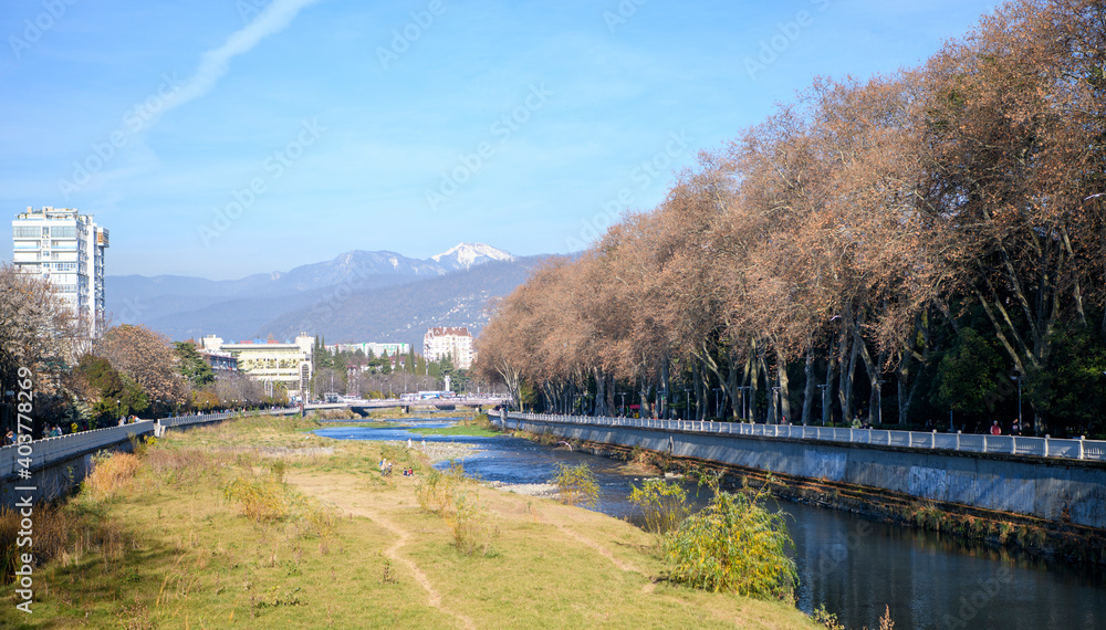 View of the Sochi river and mountains View of the Sochi river and mountains