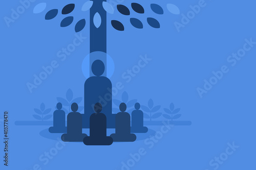 Illustration of 'Gurukul' system of education in which teacher and students sitting under a tree
