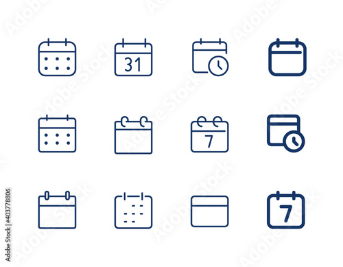 Calendar with clock. Vector line icon calendar. Agenda icons set.