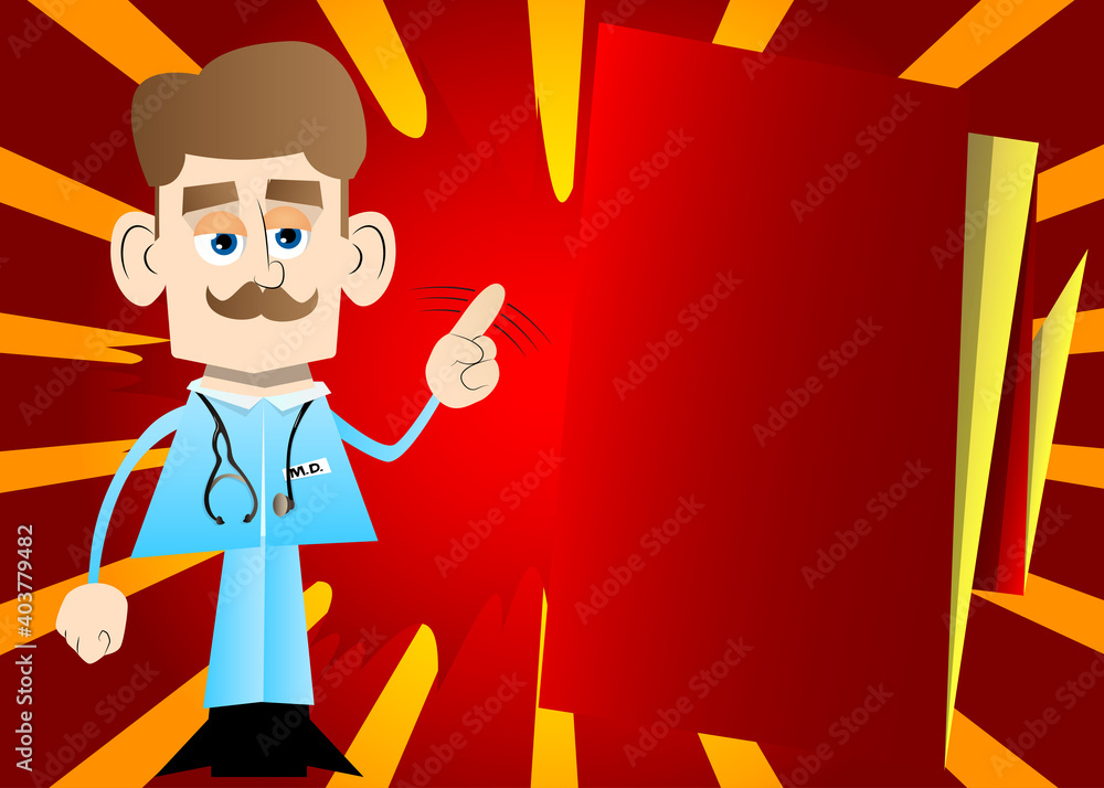 Funny cartoon doctor saying no with his finger. Vector illustration. Funny cartoon doctor saying no with his finger. Vector illustration.
